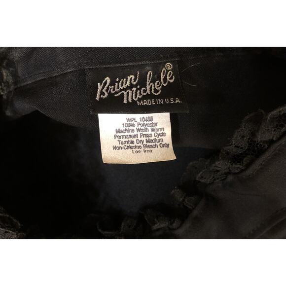 Vintage 70s Blouse Top XL Ruffle Lace Collar Blk ILGWU Victorian Prairie Gothic - Picture 6 of 9